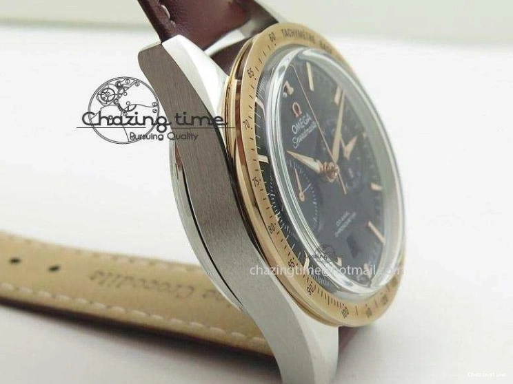 0205 Speedmaster ’57 SS Chrono AXF Best Edition RG Bezel Black Dial on Brown Leather Strap A Sustainable 8282